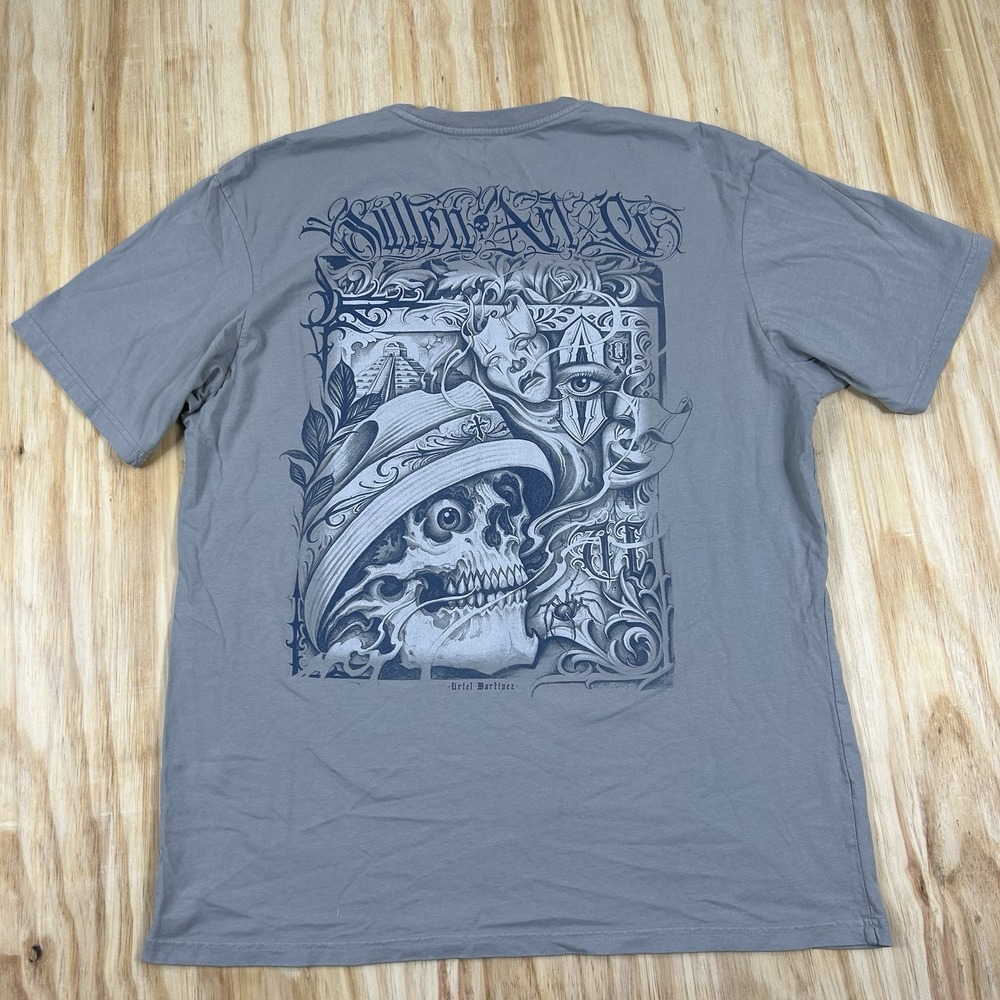 Sullen Art Uriel Martinez‎ Men's Gray Printed Tee Short Sleeve Size 2XL Skull